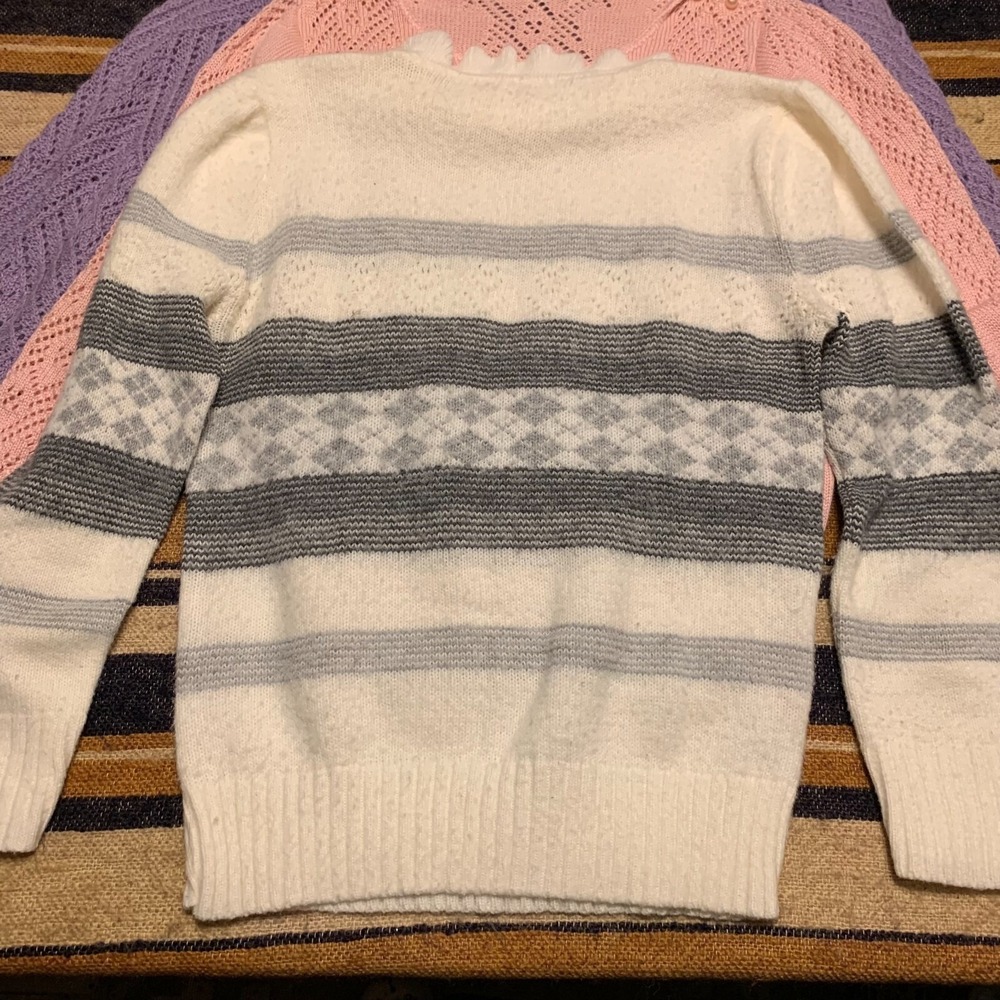 Vintage Knit Sweaters Pink Lavender White Ruffle Granny Cottage Coquette Femme - Picture 3 of 9